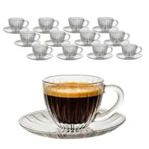 Jogo 12 Xícara De Vidro Com Pires Café Chá 90ml Graffiato