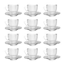 Jogo 12 Xícaras Café C/ Pires 220mL Transparente Mesa Posta