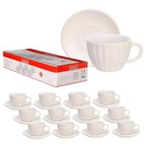 Jogo 12 Xicaras Café Chá 90ml Cerâmica Com Pires Branca Bella