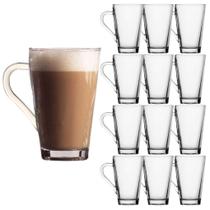 Jogo 12 Xícaras Caneca De Vidro Transparente Com Alça 340ml