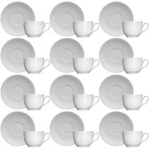 Jogo 12 Xícaras com Pires 75ml Café Porcelana Branca Relevo Chevron Germer