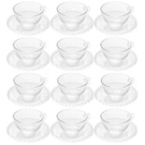 Jogo 12 Xícaras Cristal com Pires 180ml Café Chá Wolff Pearl Incolor Mesa Posta