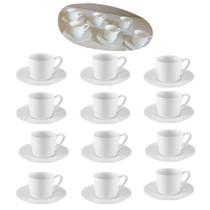 Jogo 12 Xícaras de Café 80ml + 12 Pires Branco Kit 24 Peças Em Porcelana