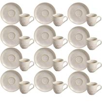 Jogo 12 Xícaras de Café com Pires 120ml Cerâmica Porto Brasil Bio Latte Mesa Posta