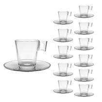 Jogo 12 Xícaras de Café de Vidro com Pires Transparente Em Casa Tem 80ml