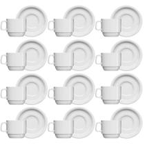 Jogo 12 Xícaras de Chá com Pires de Porcelana 215ml Classe Única Iguaçu Germer Branco Jogo 12 Xícaras de Chá com Pires de Porcelana 215ml Classe Única Iguaçu Germer Branco