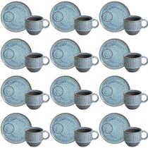 Jogo 12 Xícaras de Chá Empilhável com Pires Azul 230ml Linhas Breeze Mesa Posta Café da Manhã Porto Brasil Jogo 12 Xícaras de Chá Empilhável com Pires Azul 230ml Linhas Breeze Mesa Posta Café da Manhã Porto Brasil