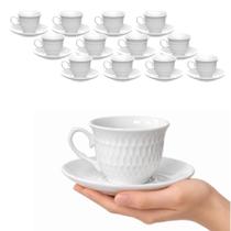 Jogo 12 Xícaras De Porcelana Branca Com Pires 80ml Café Chá Jogo 12 Xícaras De Porcelana Branca Com Pires 80ml Café Chá
