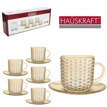 Jogo 12 Xícaras de Vidro c/ Pires 90ml Rattan Âmbar - HAUSKRAFT