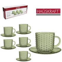 Jogo 12 Xícaras de Vidro c/ Pires 90ml Rattan Verde