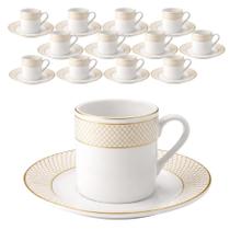 Jogo 12 Xícaras E Pires 90ml Porcelana Borda Dourada Café