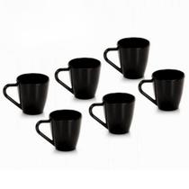 Jogo 12 Xícaras Shrink Em Acrílico Preta Chá Café 80ml Alça