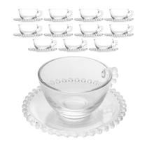 Jogo 12 XícarasDe Chá Com Pires Cristal Transparente Pearl Pérola 180ml Wolff
