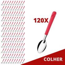 Jogo 120 Colheres Vermelho Luna Plástico e Inox Mesa Posta
