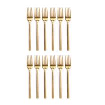 Jogo 12un Garfo de mesa Inox Dourado Luxe Gold Buffet