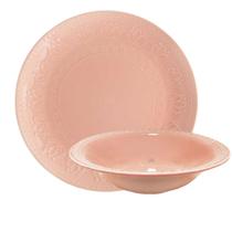 Jogo 12un Pratos Rasos e Fundos Relieve Rosa da Yoi