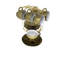 Jogo 13 pç Xícaras c/Suporte Aramado Prata 90ml Café Lyor