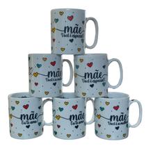 Jogo 15 canecas 300ml Frases Mãe - Kit Porcelana - Decoração Caneca Completa Corações