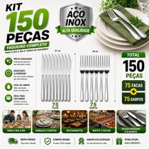Jogo 150 Peças Garfo e Faca Inox Talheres Resistentes para Refeições Eventos e Cozinha