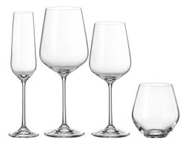 JOGO 16 TAÇAS BOHEMIA GLOBO CRISTAL TRANSPARENTE Champanhe, Água, Vinho e Whisky