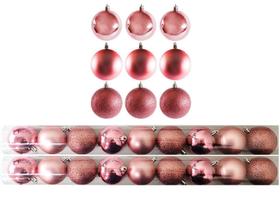 Jogo 18 Bolas Natal Mista Lisa, Glitter e Fosca Rosê 6cm