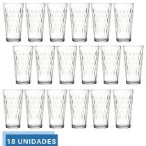 Jogo 18 copo 350ml Vidro Vitrage Suco Agua Transparente Nadir