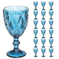 Jogo 18 Copo Taça Vidro Diamante Azul Para Agua vinho 300ml