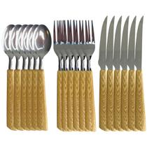 Jogo 18 Talheres De Mesa Faca Colher Garfo Inox Cabo Imita Madeira Jogo 18 Talheres De Mesa Faca Colher Garfo Inox Cabo Imita Madeira