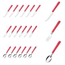 Jogo 18 Talheres Faca Garfo Colher Aço Inox Vermelho Luna