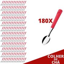 Jogo 180 Colheres de Chá Vermelho Luna Plástico e Inox Jogo 180 Colheres de Chá Vermelho Luna Plástico e Inox