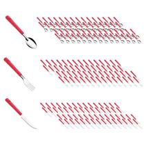 Jogo 180 Talher Faca Garfo Colher Inox Vermelho Luna Casa