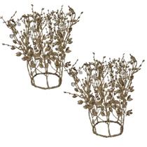 Jogo 2 Adornos Natal Coroa Folhagens Glitter Champanhe e Pingente Cristais 30cm - Bela Flor