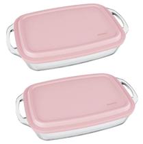 Jogo 2 Assadeiras Lasanheira Seletta Retangular Alça Tampa Rosa 3,5l Jogo 2 Assadeiras Lasanheira Seletta Retangular Alça Tampa Rosa 3,5l