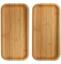 Jogo 2 Bandeja Bambu Lavabo Decorativa Café Madeira 28cm