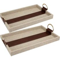 Jogo 2 Bandeja Retangular Decorativa Para Servir Bege Mdf Jogo 2 Bandeja Retangular Decorativa Para Servir Bege Mdf