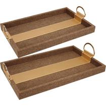 Jogo 2 Bandeja Retangular Marrom Mdf Decorativa Para Servir Jogo 2 Bandeja Retangular Marrom Mdf Decorativa Para Servir
