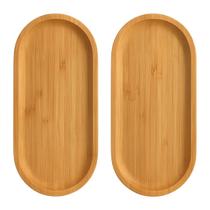 Jogo 2 Bandejas Bambu Lavabo Decorativa Café Madeira 28cm