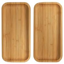 Jogo 2 Bandejas Bambu Retangular Decoração Servir Café 24cm