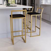 Jogo 2 Banqueta Alta Balcão Bistrô Dourada Confort Industrial Premium Estofado