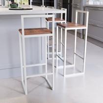 Jogo 2 Banqueta Alta Balcão Bistrô Industrial Branca Madeira Imbuia