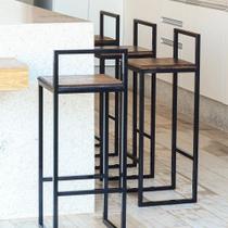 Jogo 2 Banqueta Alta Balcão Bistrô Industrial Madeira Imbuia