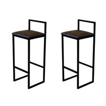 Jogo 2 Banqueta Alta Cozinha Bar Balcão Bistrô Industrial Preta Estofado Marrom Jogo 2 Banqueta Alta Cozinha Bar Balcão Bistrô Industrial Preta Estofado Marrom