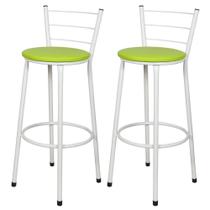 Jogo 2 Banqueta Alta Para Cozinha Branca Epoxi Assento Verde Jogo 2 Banqueta Alta Para Cozinha Branca Epoxi Assento Verde
