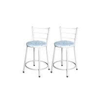 Jogo 2 Banqueta Baixa Para Cozinha Epoxi Branca Estofado Floral