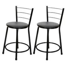 Jogo 2 Banqueta Baixa Para Cozinha Preta Assento Marrom Jogo 2 Banqueta Baixa Para Cozinha Preta Assento Marrom