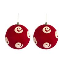 Jogo 2 Bolas de Natal Acamurçadas Vermelho com Relevo Branco Ø 12cm Saldão