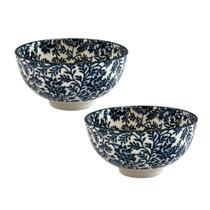 Jogo 2 Bowls Cerâmica Floralis Azul e Branco 11,5x6cm 250ml
