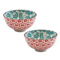 Jogo 2 Bowls Cerâmica Zaria Azul e Vermelho 11,5x6cm 250ml