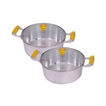 Jogo 2 Caçarolas Alumínio Polido Tampa Vidro 22 e 24cm Jogo 2 Caçarolas Alumínio Polido Tampa Vidro 22 e 24cm
