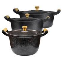 Jogo 2 Caçarolas Alumínio Preto 16 e 18cm + Caldeirão 16 cm Jogo 2 Caçarolas Alumínio Preto 16 e 18cm + Caldeirão 16 cm